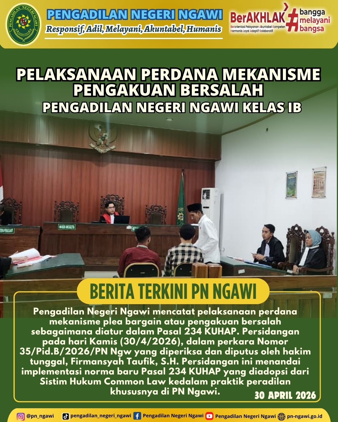 Pelaksanaan Mekanisme Perdana Pengakuan Bersalah 2