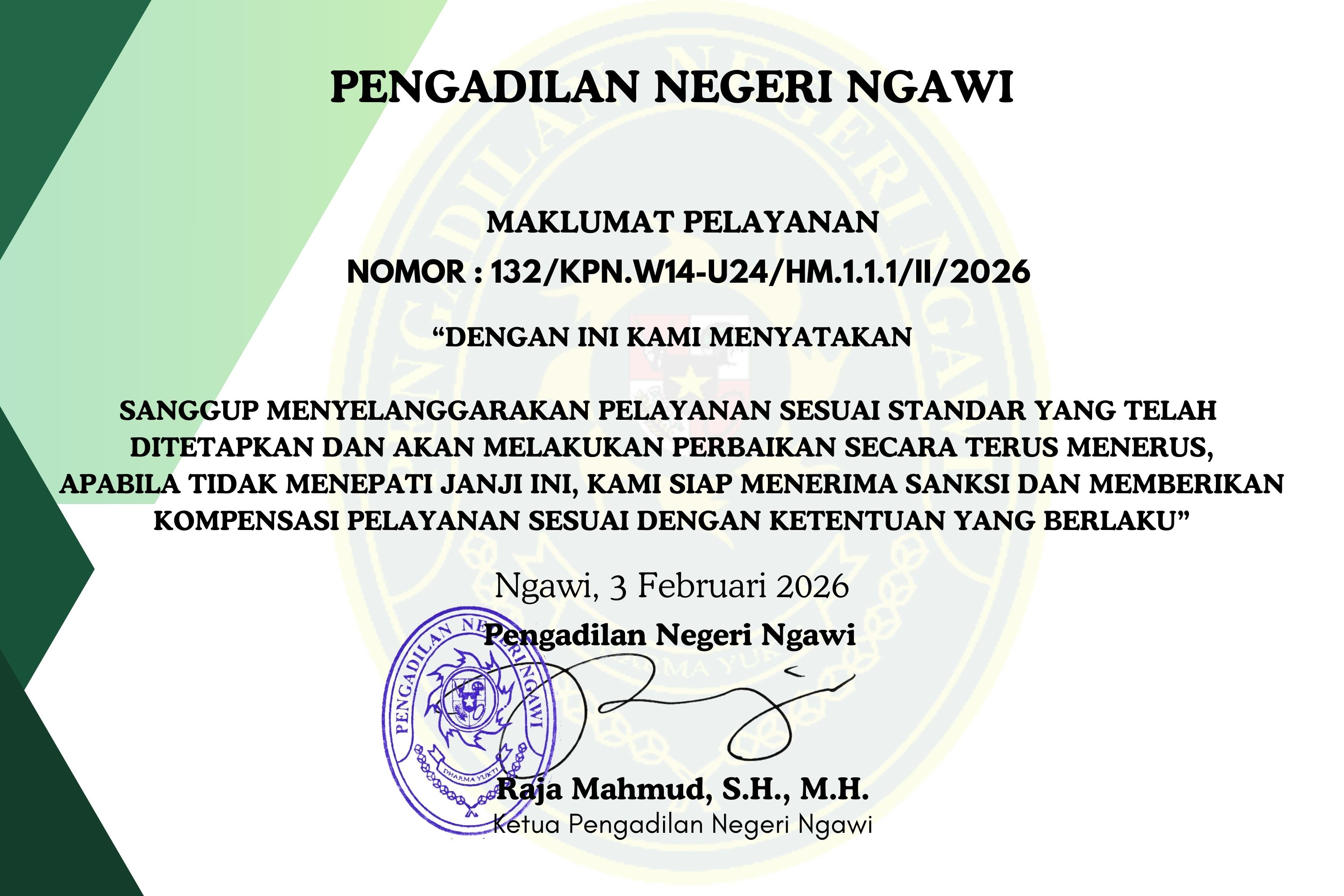 Maklumat Pelayanan Pengadilan Negeri Ngawi